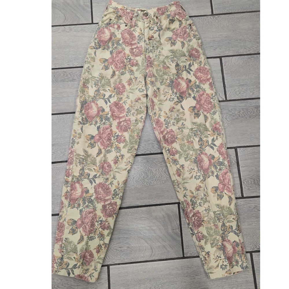Vintage Express EXP Floral Tapestry Jeans High Waisted Tapered Leg- 5 6